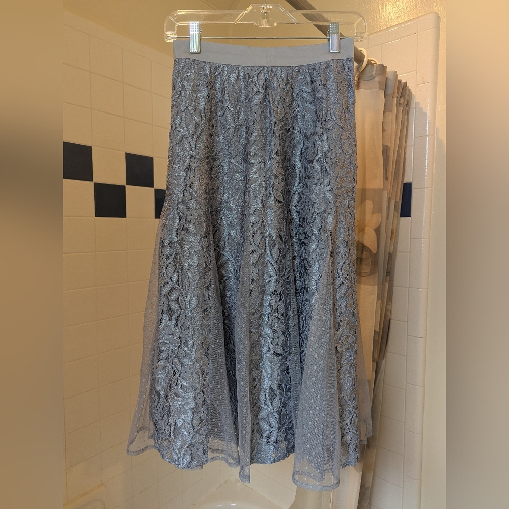 NWOT Apuweiser-riche Gray Lace Mesh Panel Skirt Size S